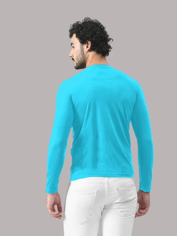 Turquoise_Cotton_Blend_Henley_Neck_Full_Sleeve_T_Shirt_For_Men