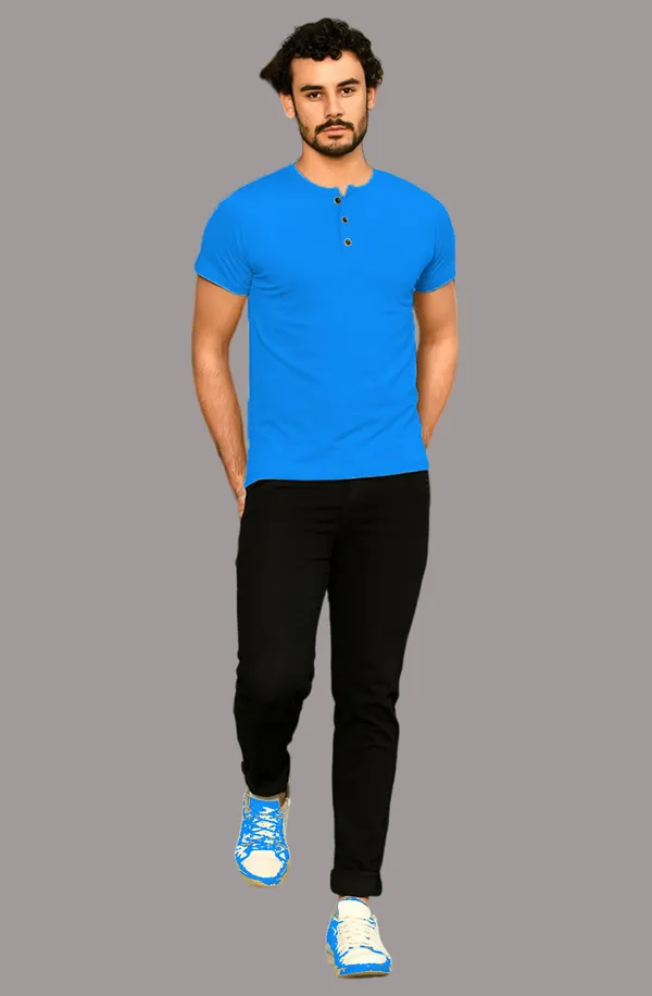 Blue_Cotton_Blend_Henley_Neck_Half_Sleeve_T_Shirt_For_Men
