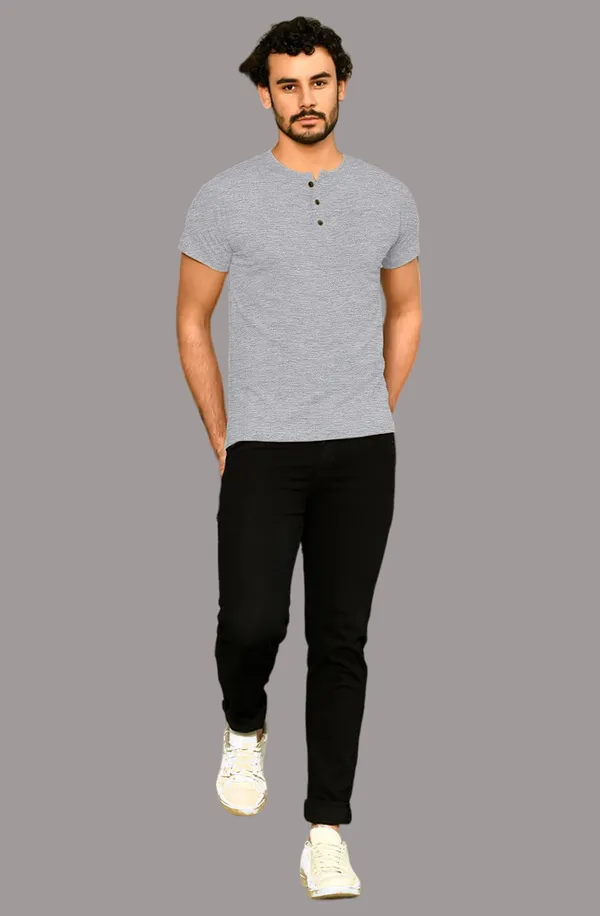 Silver_Cotton_Blend_Henley_Neck_Half_Sleeve_T_Shirt_For_Men