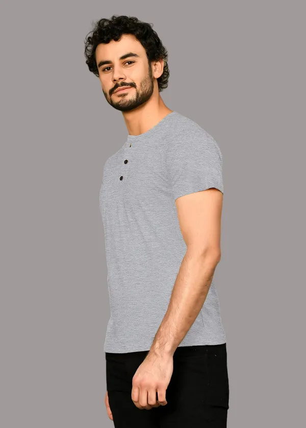 Silver_Cotton_Blend_Henley_Neck_Half_Sleeve_T_Shirt_For_Men