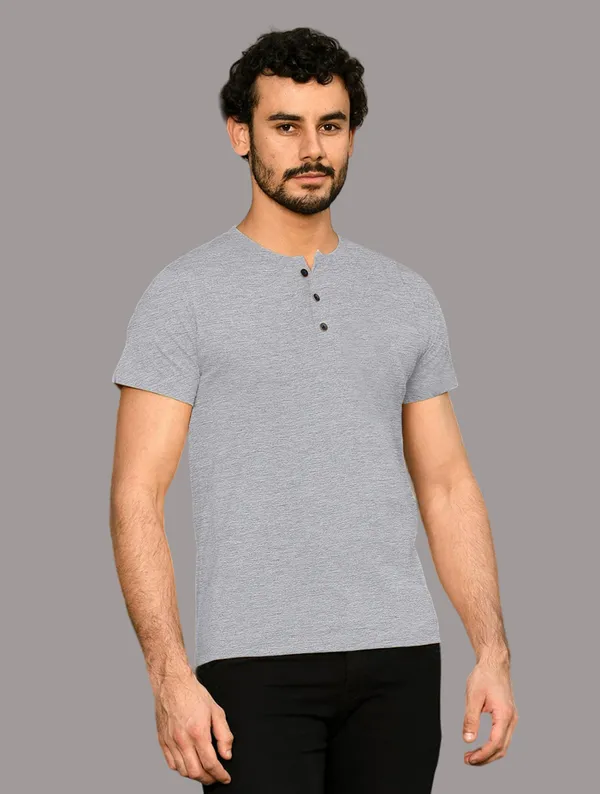 Silver_Cotton_Blend_Henley_Neck_Half_Sleeve_T_Shirt_For_Men