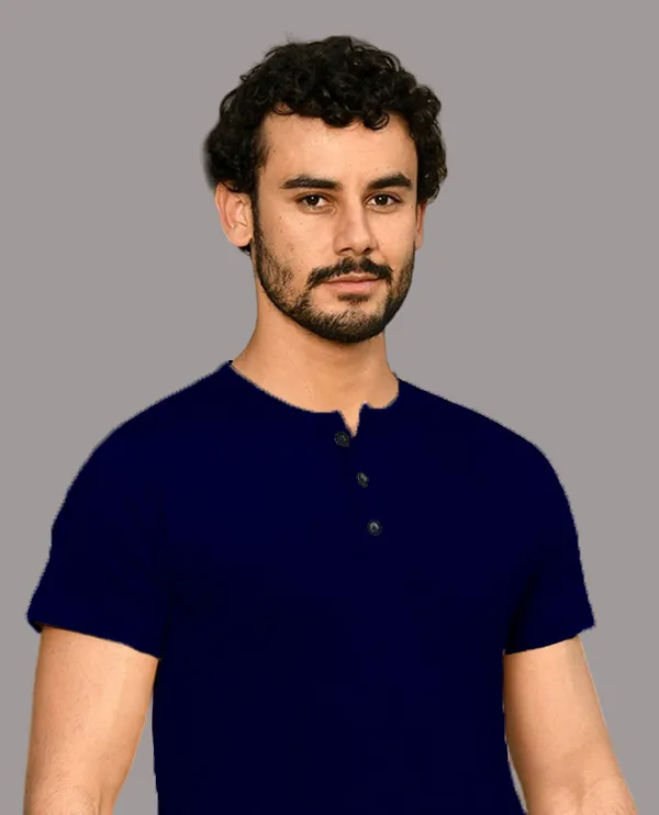 Dark_Blue_Cotton_Blend_Henley_Neck_Half_Sleeve_T_Shirt_For_Men