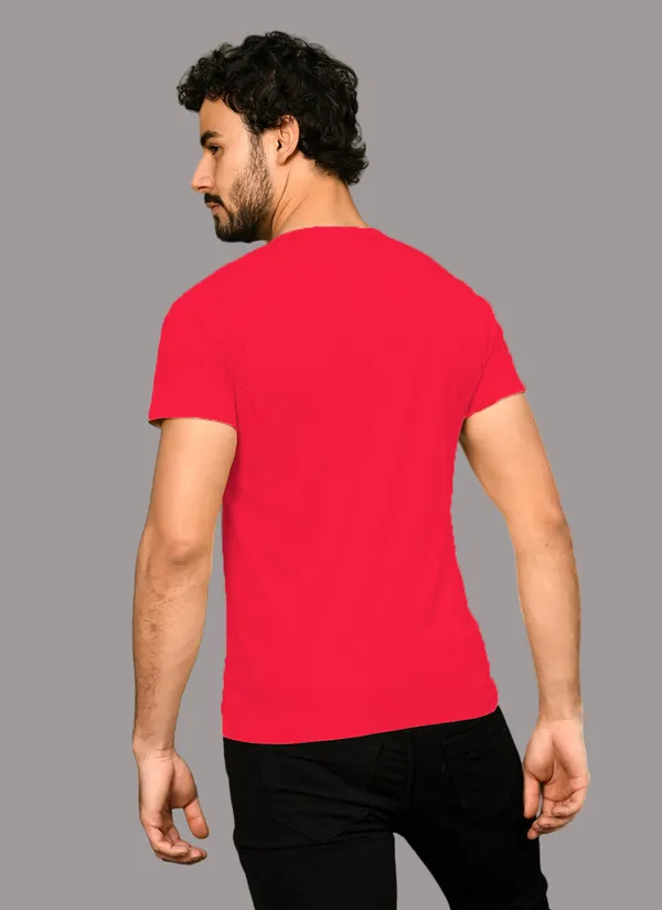 Red_Cotton_Blend_Henley_Neck_Half_Sleeve_T_Shirt_For_Men