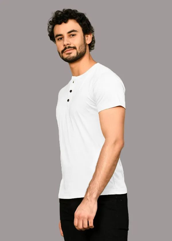 White_Cotton_Blend_Henley_Neck_Half_Sleeve_T_Shirt_For_Men