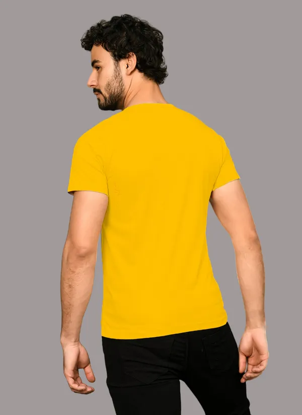 Yellow_Cotton_Blend_Henley_Neck_Half_Sleeve_T_Shirt_For_Men