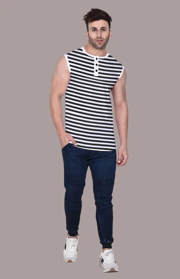 Black_Cotton_Blend_Henley_Neck_Sleeveless_T_Shirt_For_Men