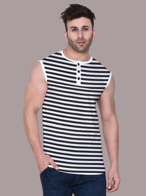 Black_Cotton_Blend_Henley_Neck_Sleeveless_T_Shirt_For_Men