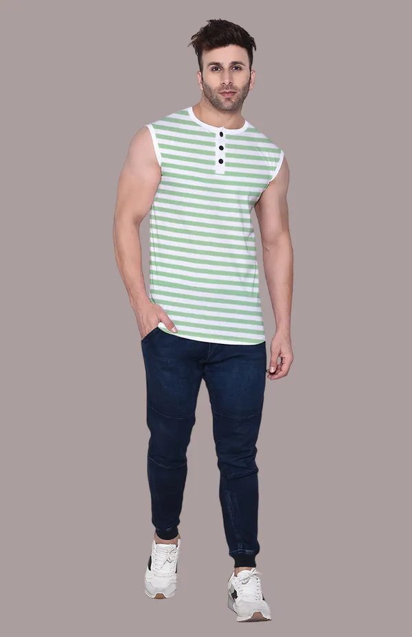 Green_Cotton_Blend_Henley_Neck_Sleeveless_T_Shirt_For_Men