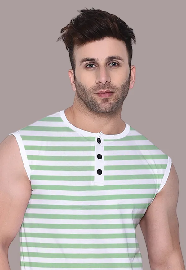 Green_Cotton_Blend_Henley_Neck_Sleeveless_T_Shirt_For_Men