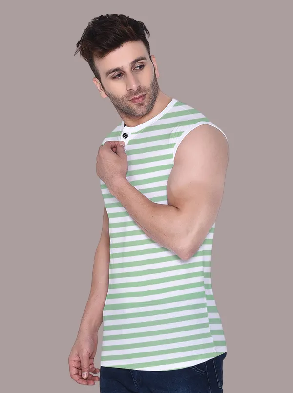 Green_Cotton_Blend_Henley_Neck_Sleeveless_T_Shirt_For_Men