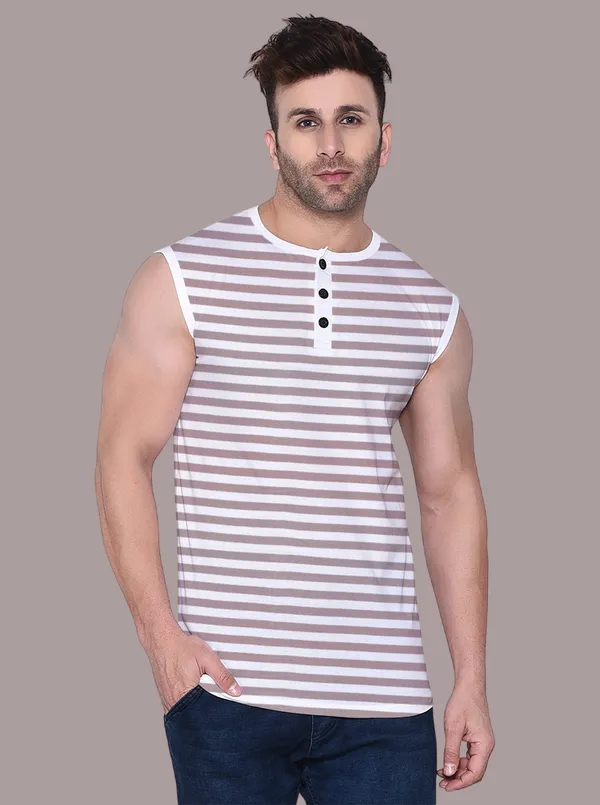 Beige_Cotton_Blend_Henley_Neck_Sleeveless_T_Shirt_For_Men