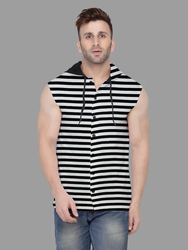 Black_Sleeveless_Cotton_Blend_Hooded_Neck__T-Shirt_For_Men