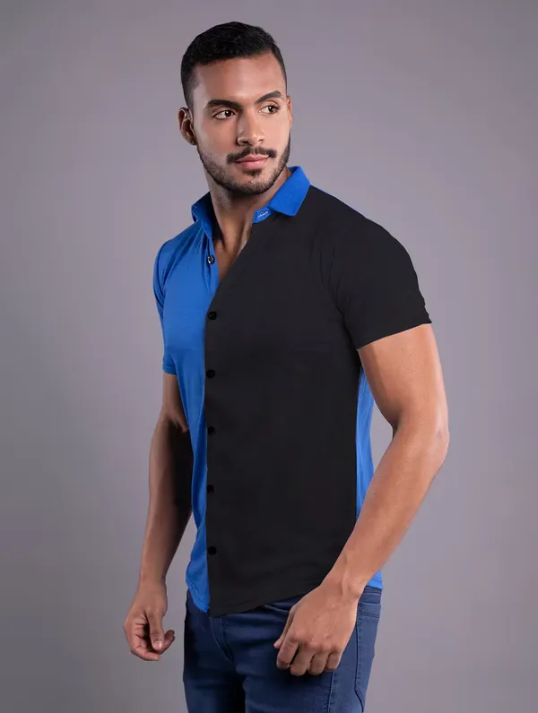 Blue_&_Black_Cotton_Blend_Spread_Collar_Half_Sleeve_Shirt_For_Men