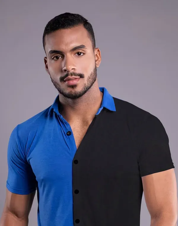 Blue_&_Black_Cotton_Blend_Spread_Collar_Half_Sleeve_Shirt_For_Men