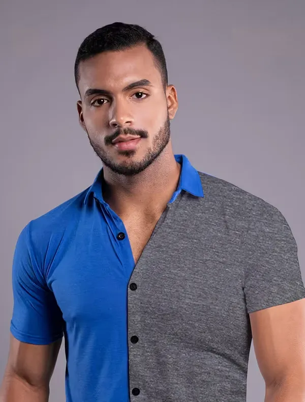 Blue_&_Grey_Cotton_Blend_Spread_Collar_Half_Sleeve_Shirt_For_Men