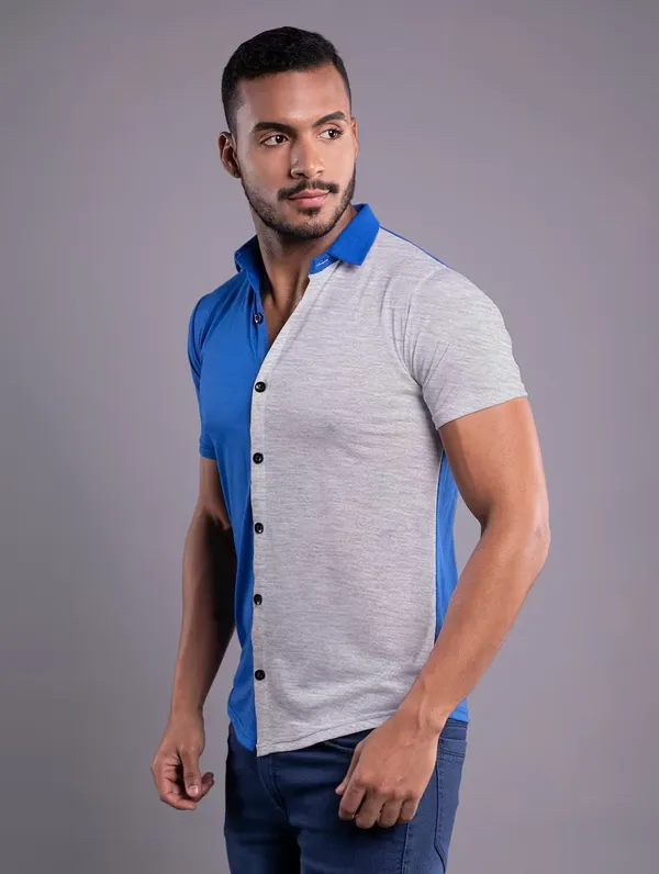 Blue_&_Silver_Cotton_Blend_Spread_Collar_Half_Sleeve_Shirt_For_Men