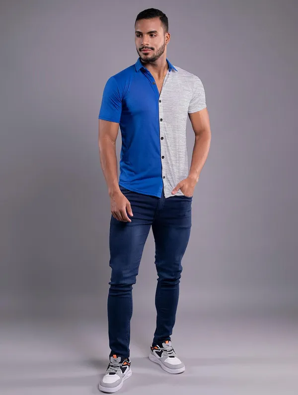 Blue_&_Silver_Cotton_Blend_Spread_Collar_Half_Sleeve_Shirt_For_Men