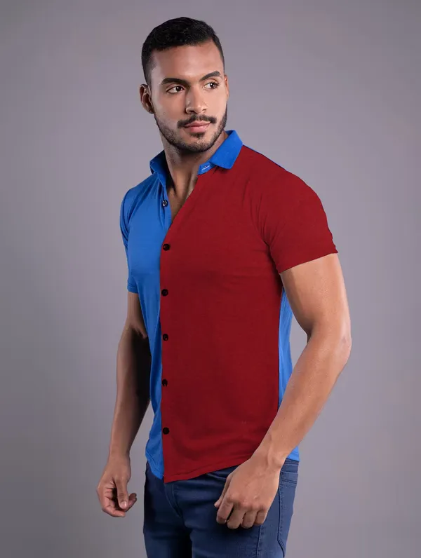 Blue_&_Maroon_Cotton_Blend_Spread_Collar_Half_Sleeve_Shirt_For_Men