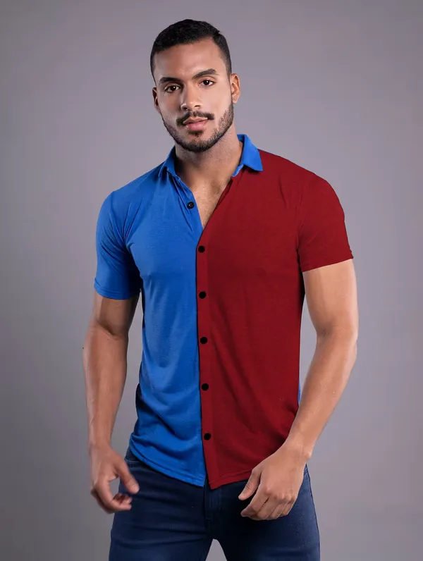 Blue_&_Maroon_Cotton_Blend_Spread_Collar_Half_Sleeve_Shirt_For_Men