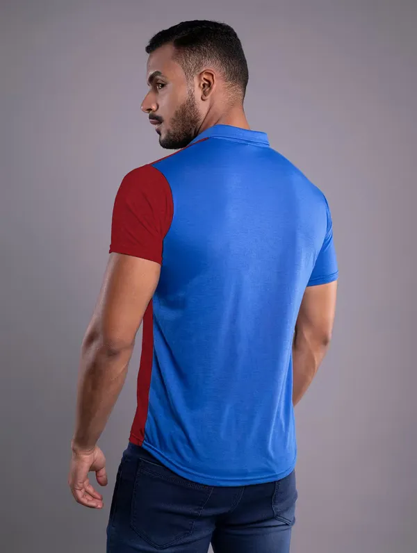 Blue_&_Maroon_Cotton_Blend_Spread_Collar_Half_Sleeve_Shirt_For_Men