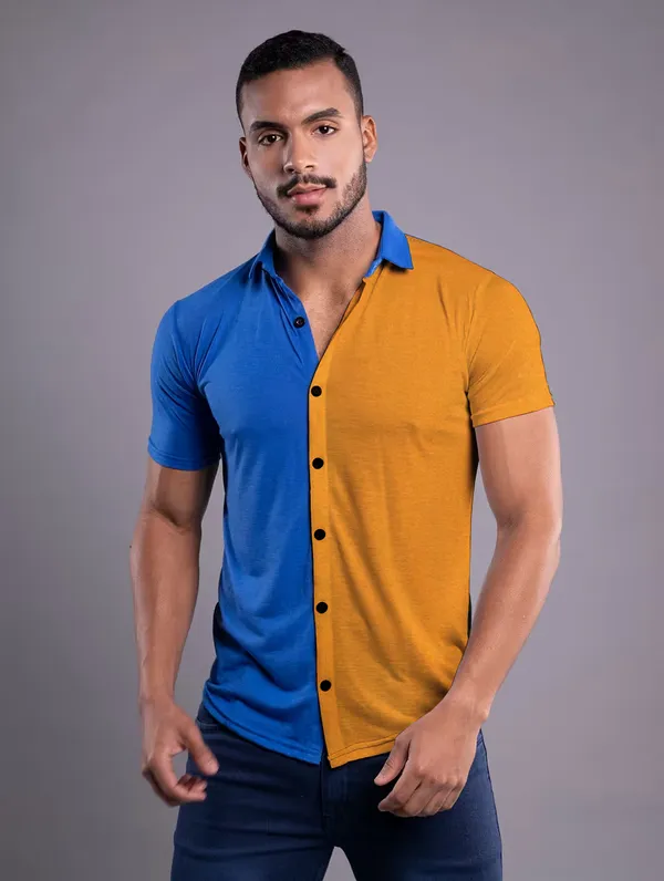 Blue_&_Mustard_Cotton_Blend_Spread_Collar_Half_Sleeve_Shirt_For_Men