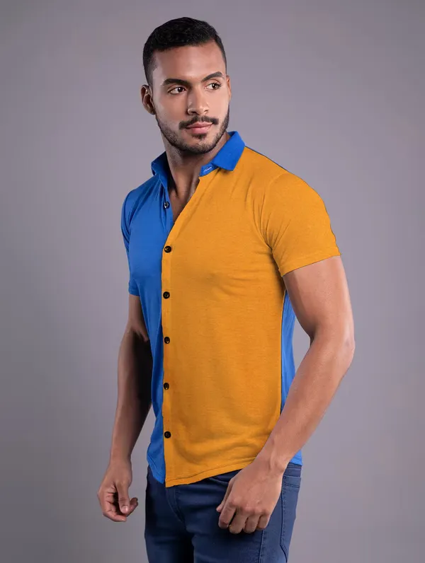 Blue_&_Mustard_Cotton_Blend_Spread_Collar_Half_Sleeve_Shirt_For_Men