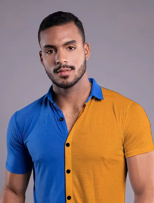 Blue_&_Mustard_Cotton_Blend_Spread_Collar_Half_Sleeve_Shirt_For_Men