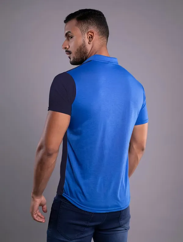Blue_&_Dark_Blue_Cotton_Blend_Spread_Collar_Half_Sleeve_Shirt_For_Men