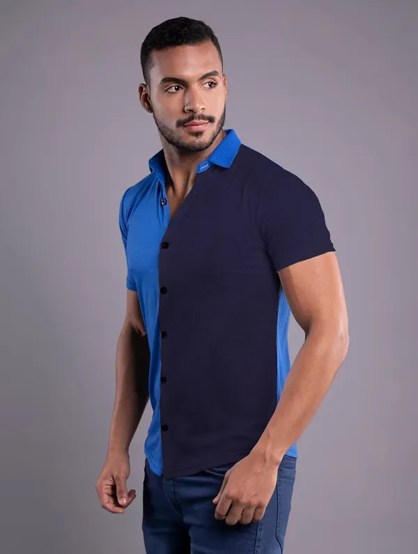 Blue_&_Dark_Blue_Cotton_Blend_Spread_Collar_Half_Sleeve_Shirt_For_Men