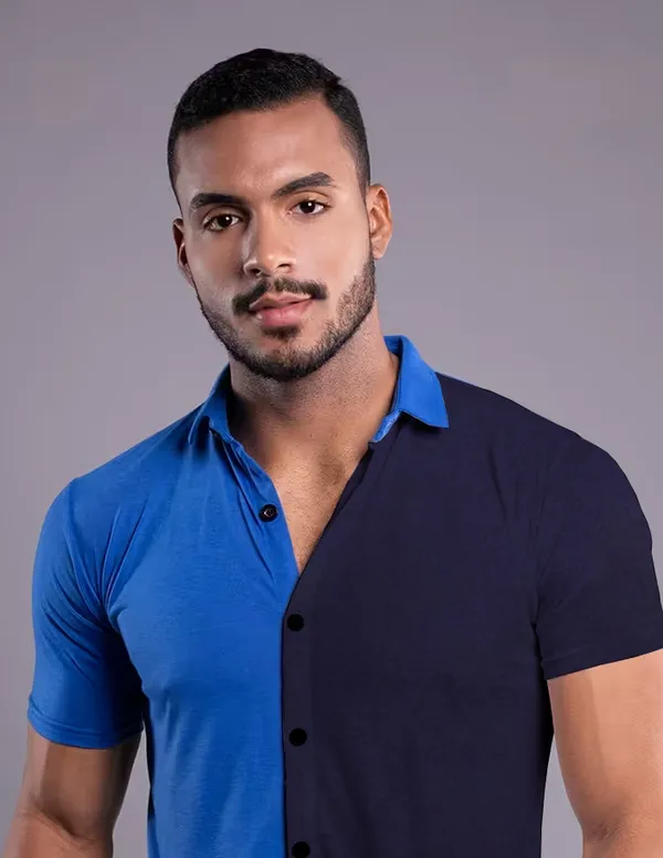 Blue_&_Dark_Blue_Cotton_Blend_Spread_Collar_Half_Sleeve_Shirt_For_Men