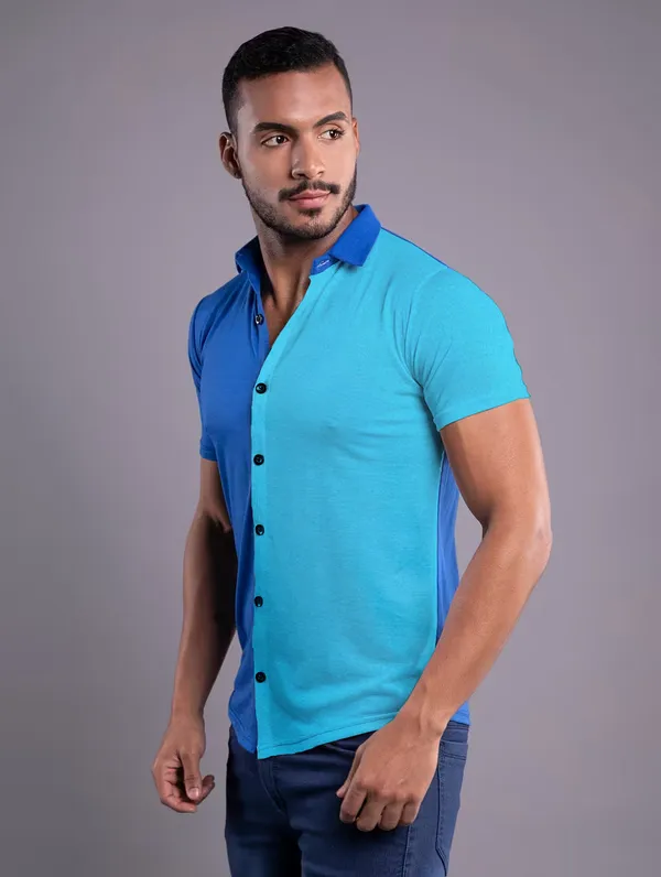 Blue_&_Turquoise_Cotton_Blend_Spread_Collar_Half_Sleeve_Shirt_For_Men