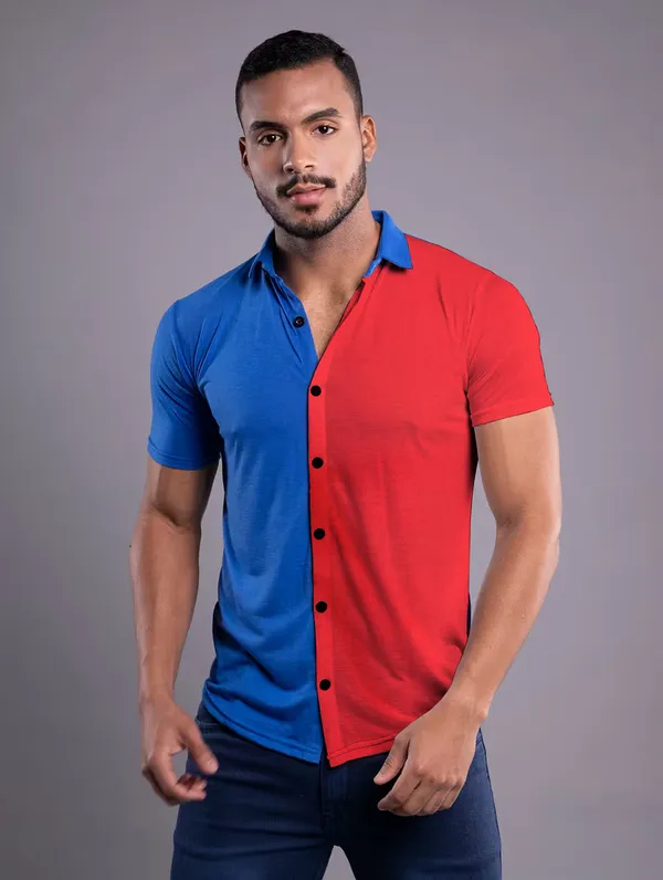 Blue_&_Red_Cotton_Blend_Spread_Collar_Half_Sleeve_Shirt_For_Men