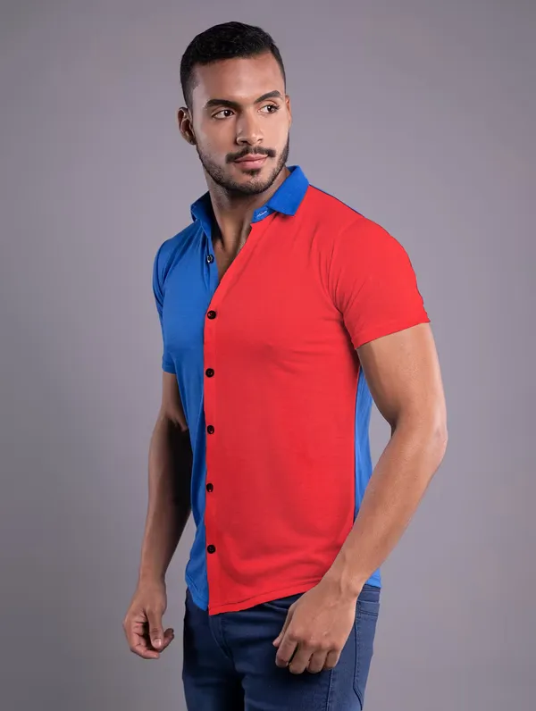 Blue_&_Red_Cotton_Blend_Spread_Collar_Half_Sleeve_Shirt_For_Men