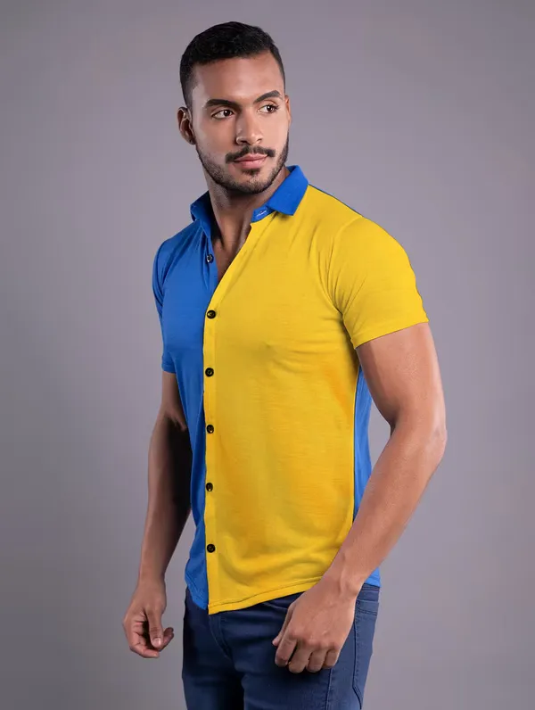 Blue_&_Yellow_Cotton_Blend_Spread_Collar_Half_Sleeve_Shirt_For_Men