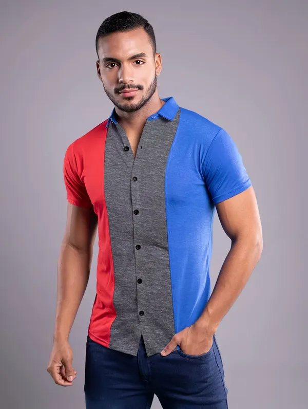 Red_&_Grey_&_Blue_Cotton_Blend_Spread_Collar_Half_Sleeve_Shirt_For_Men