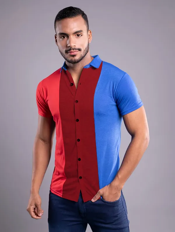 Multicolor_Cotton_Blend_Spread_Collar_Half_Sleeve_Shirt_For_Men