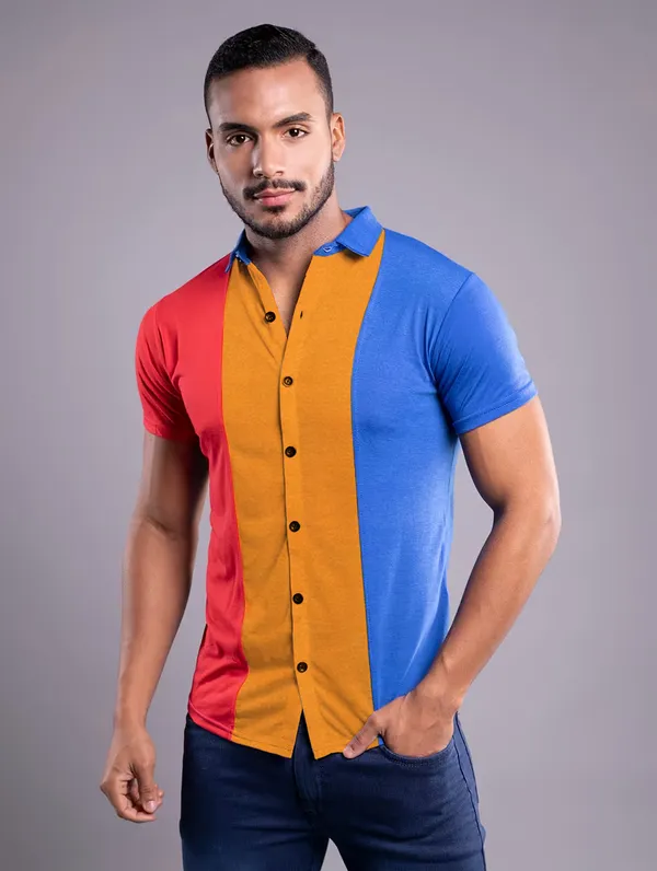 Multicolor_Cotton_Blend_Spread_Collar_Half_Sleeve_Shirt_For_Men