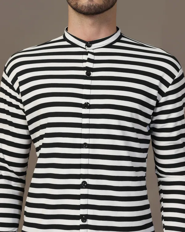Black_Cotton_Blend_Mandarin_Collar_Full_Sleeve_Shirt_For_Men