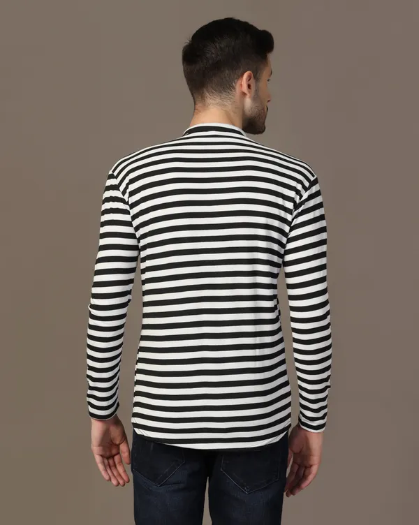 Black_Cotton_Blend_Mandarin_Collar_Full_Sleeve_Shirt_For_Men