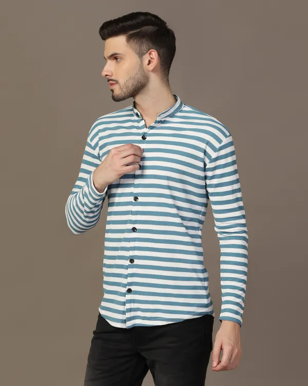 Dark_Blue_Cotton_Blend_Mandarin_Collar_Full_Sleeve_Shirt_For_Men