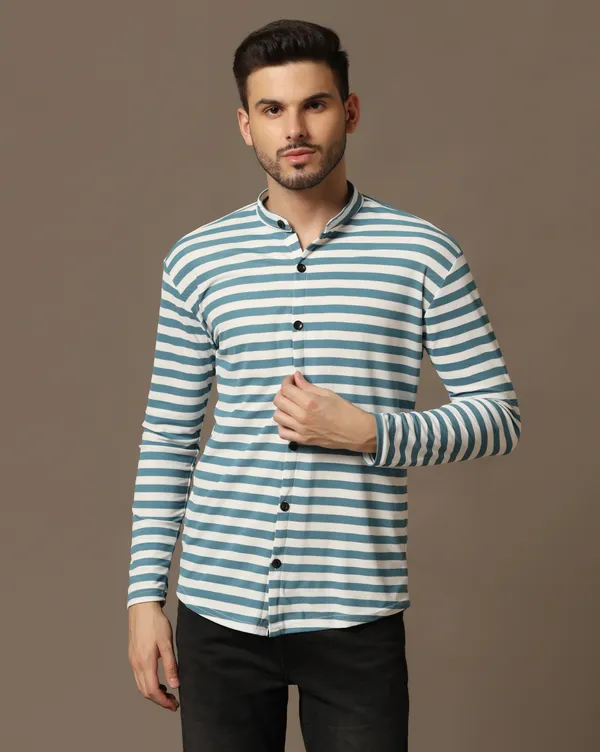 Dark_Blue_Cotton_Blend_Mandarin_Collar_Full_Sleeve_Shirt_For_Men