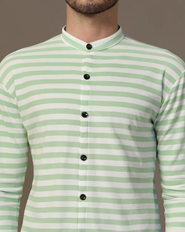 Green_Cotton_Blend_Mandarin_Collar_Full_Sleeve_Shirt_For_Men
