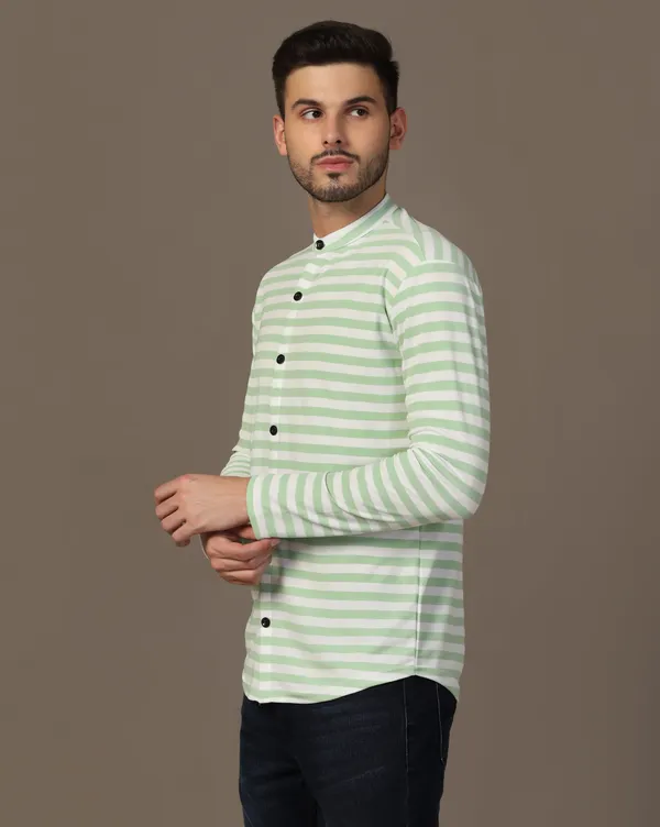 Green_Cotton_Blend_Mandarin_Collar_Full_Sleeve_Shirt_For_Men