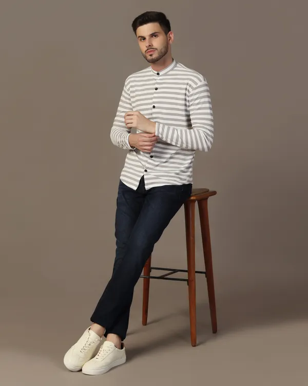 Grey_Cotton_Blend_Mandarin_Collar_Full_Sleeve_Shirt_For_Men