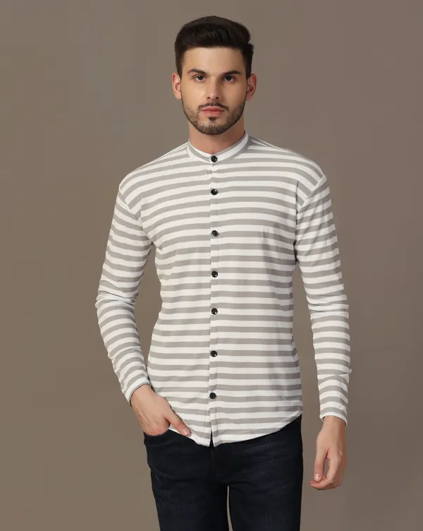 Grey_Cotton_Blend_Mandarin_Collar_Full_Sleeve_Shirt_For_Men