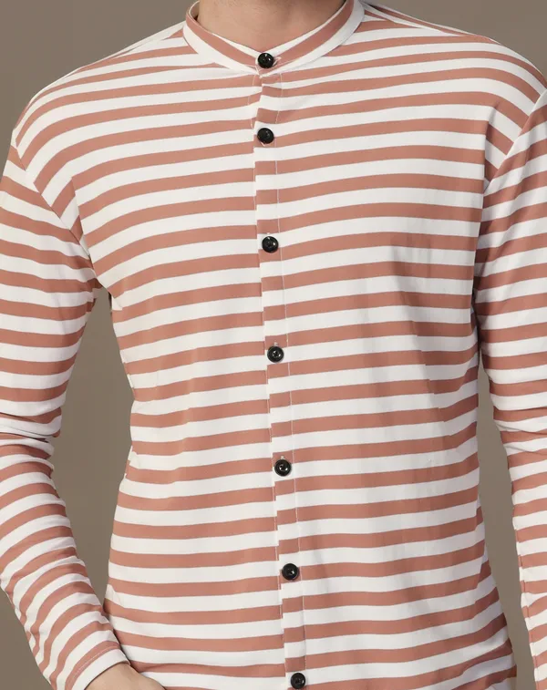 Brown_Cotton_Blend_Mandarin_Collar_Full_Sleeve_Shirt_For_Men