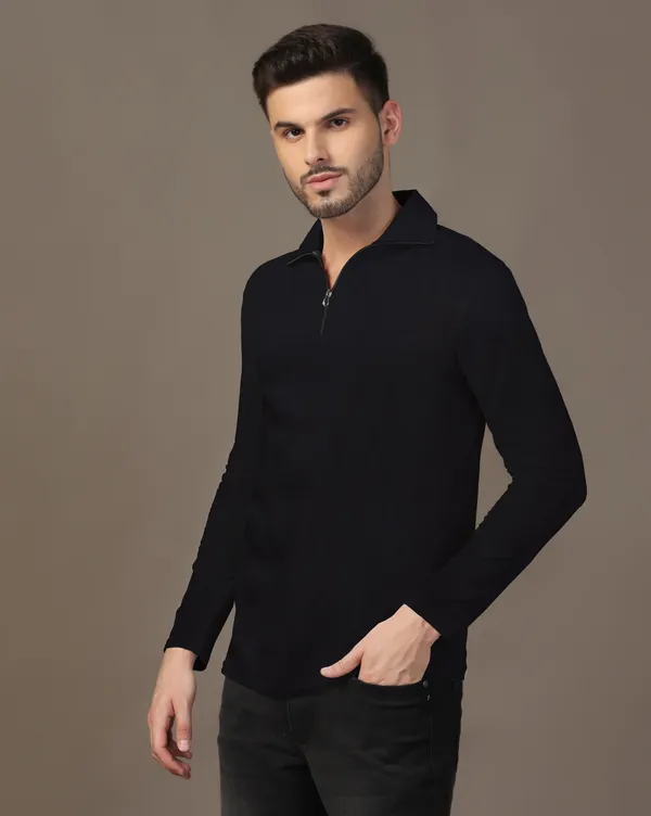 Black_Cotton_Blend_Polo_Neck_Full_Sleeve_T_Shirt_For_Men