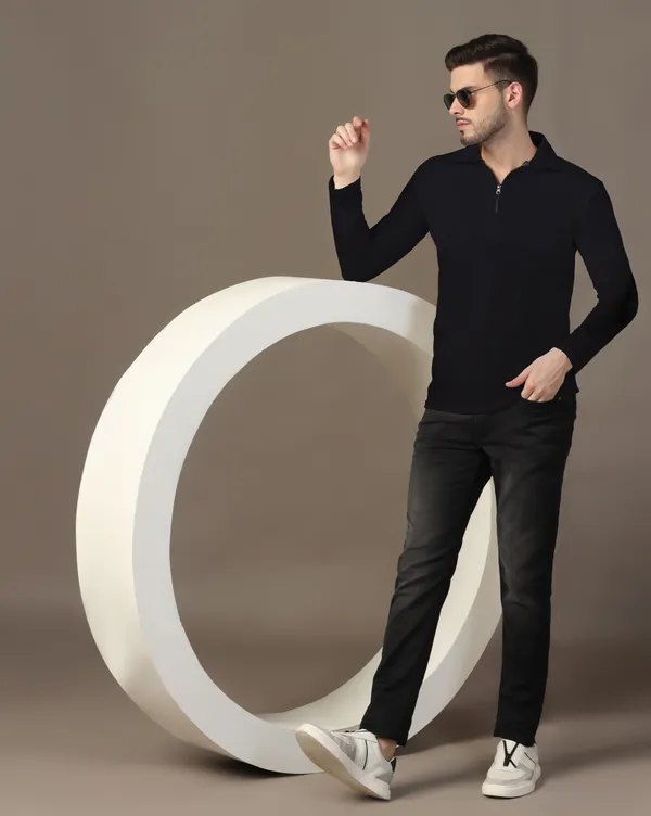 Black_Cotton_Blend_Polo_Neck_Full_Sleeve_T_Shirt_For_Men