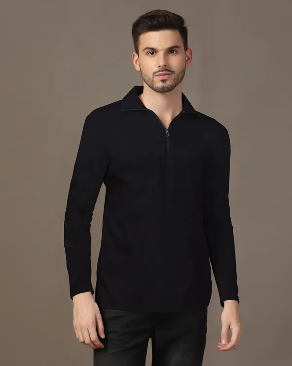 Black_Cotton_Blend_Polo_Neck_Full_Sleeve_T_Shirt_For_Men