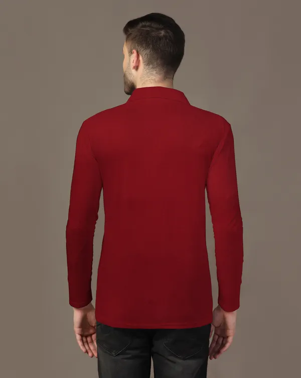 Maroon_Full_Sleeve_Cotton_Blend_Polo_Neck__T-Shirt_For_Men